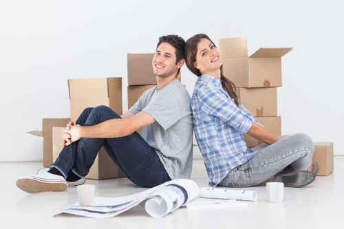 Packed boxes and furniture ready for student removals in Shoreditch