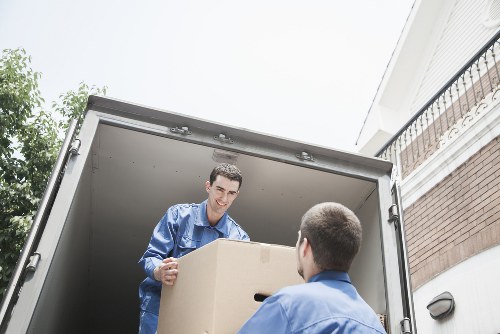 Packed boxes and household items ready for moving day in Shoreditch