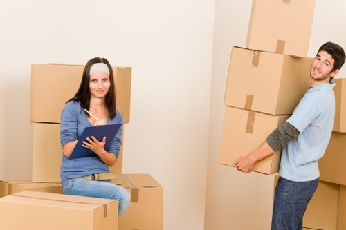 A Shoreditch flat move with labelled boxes arranged for easy transport